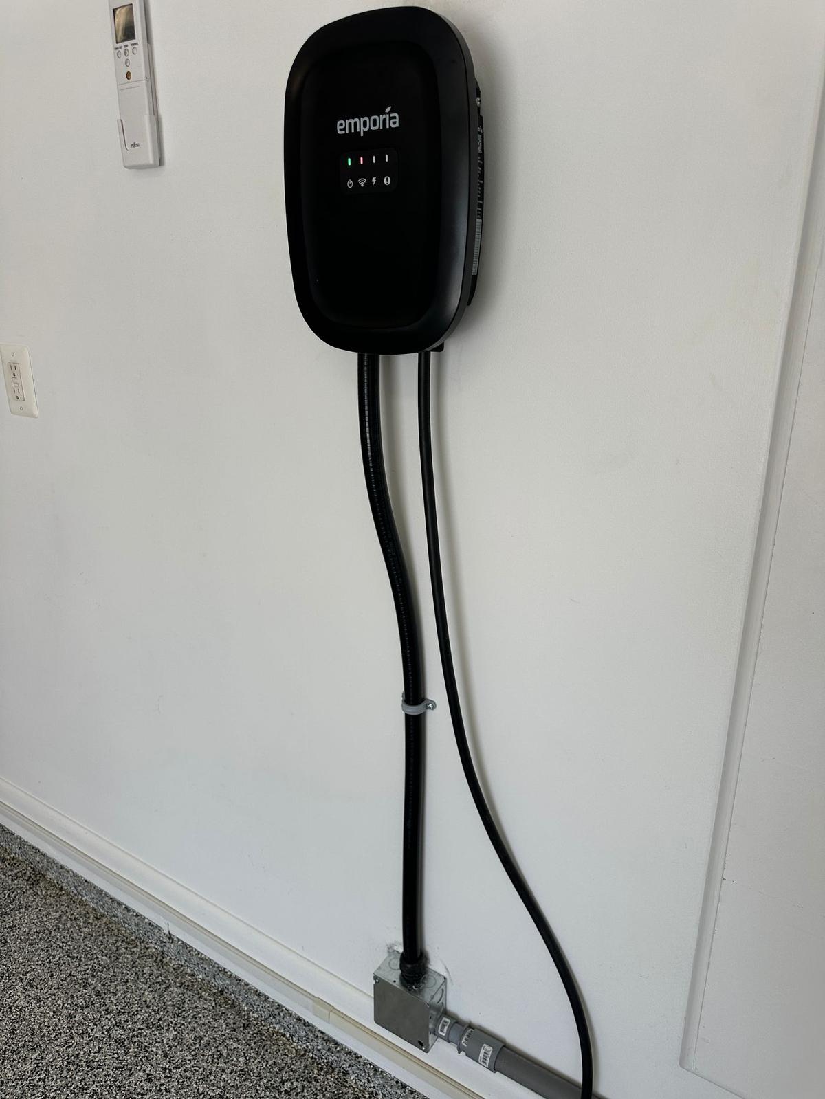 Emporia Level 2 EV charger installed in home garage